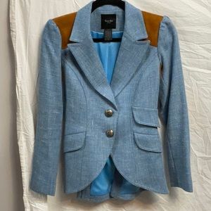 Smythe light blue blazer jacket with suede patches size 2